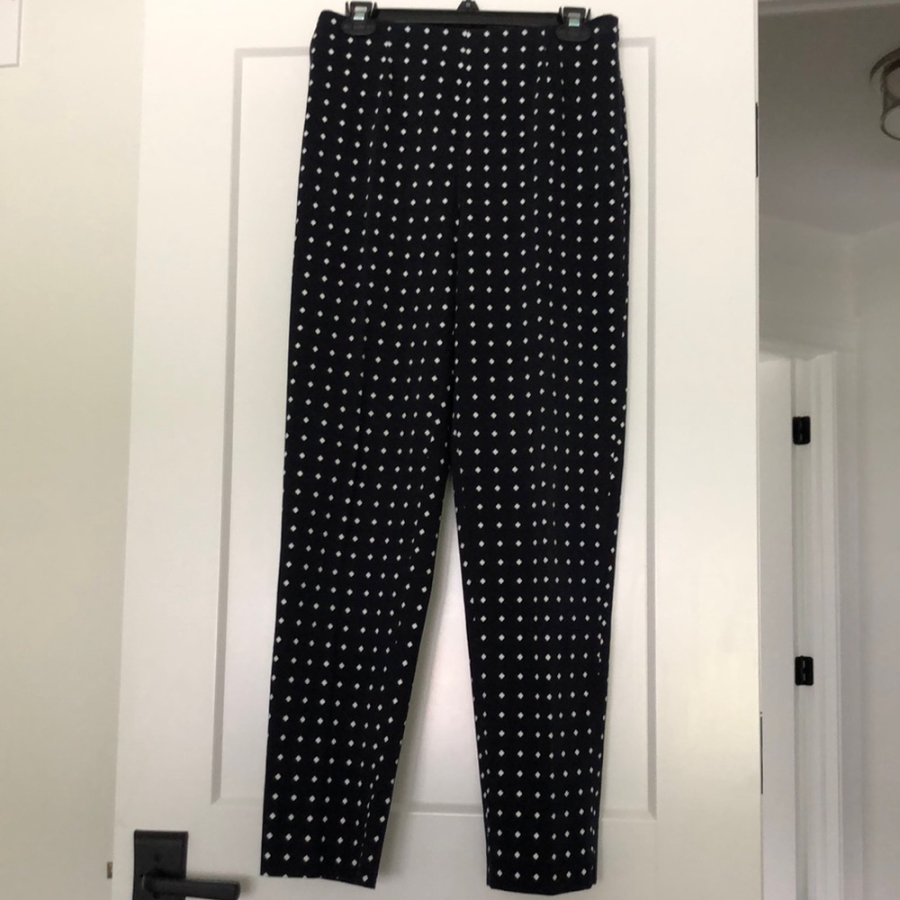 Talbots Stretch Navy/White Diamond Ankle Pants with Side Closure